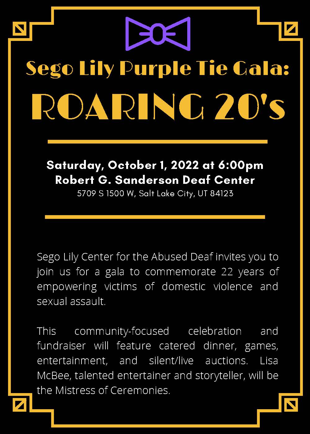 Roaring 20s Purple Tie Gala 2022 Poster